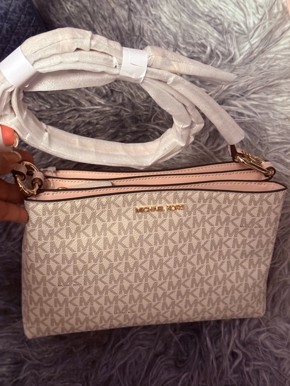 Michael Kors Light Pink Logo Crossbody Bag with Gold Hardware